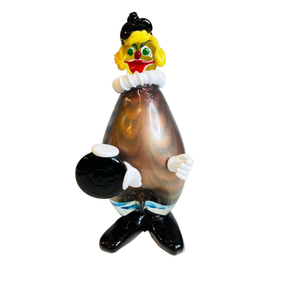 Murano Art Glass Clown Figurine Copper Luster Hand Blown Italian MCM Decor
